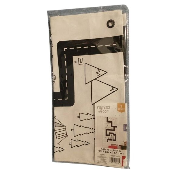 Black & White Canvas Décor Wall Hanging 14" x 28" with Road & Tree Design - Picture 1 of 3